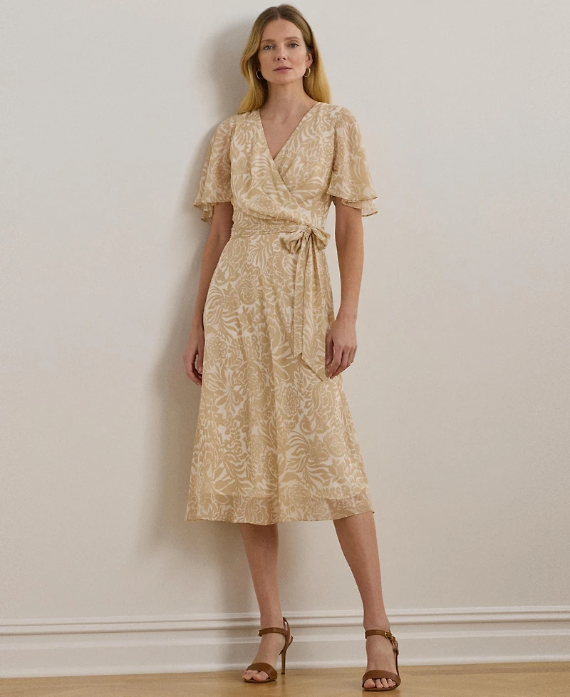 Lauren Ralph Lauren Women's Floral Belted Crinkle Georgette Dress