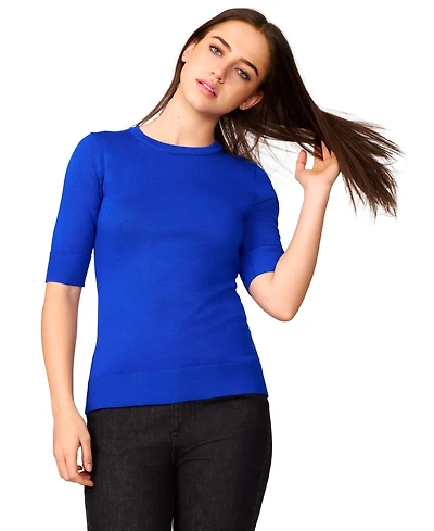 Melissa Paige Women's Crew-Neck Elbow-Sleeve Fine-Gauge Sweater