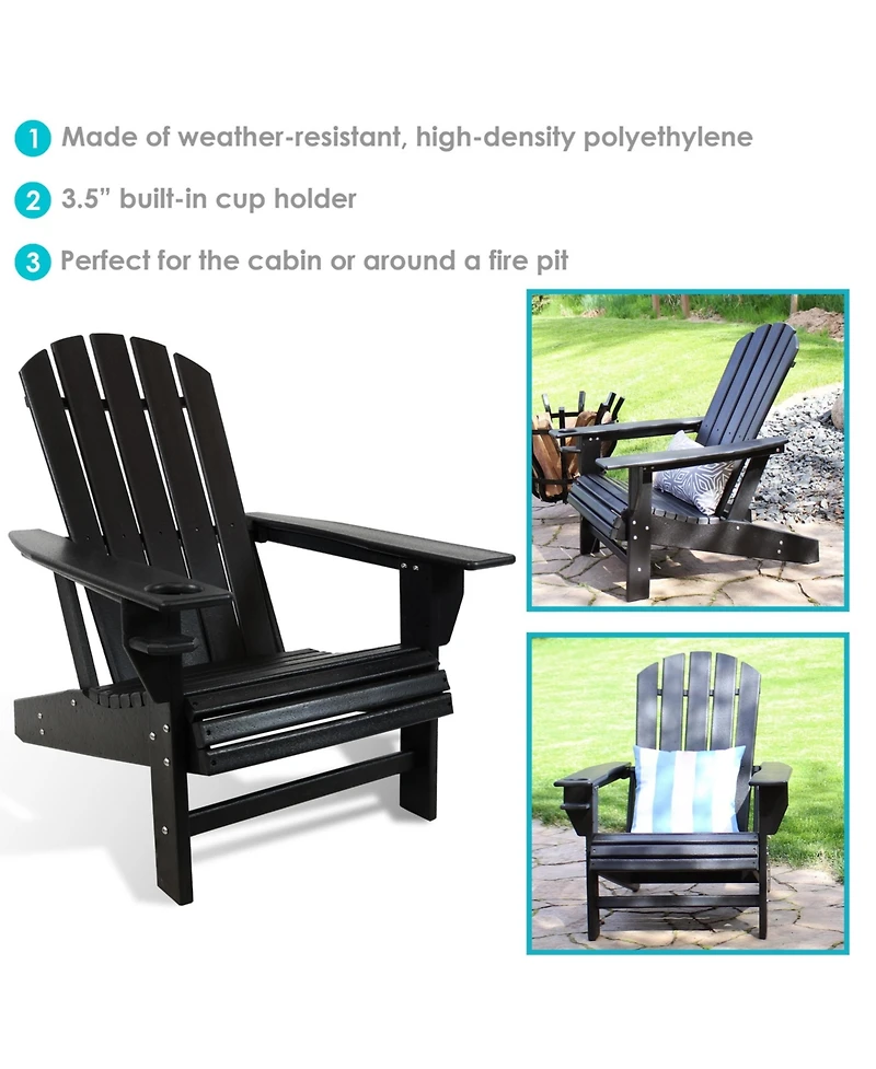 Adirondack Chair with Cup Holder - Outdoor All-Weather for the Fire Pit, Patio, Campsite, or Yard 300-Pound Capacity White