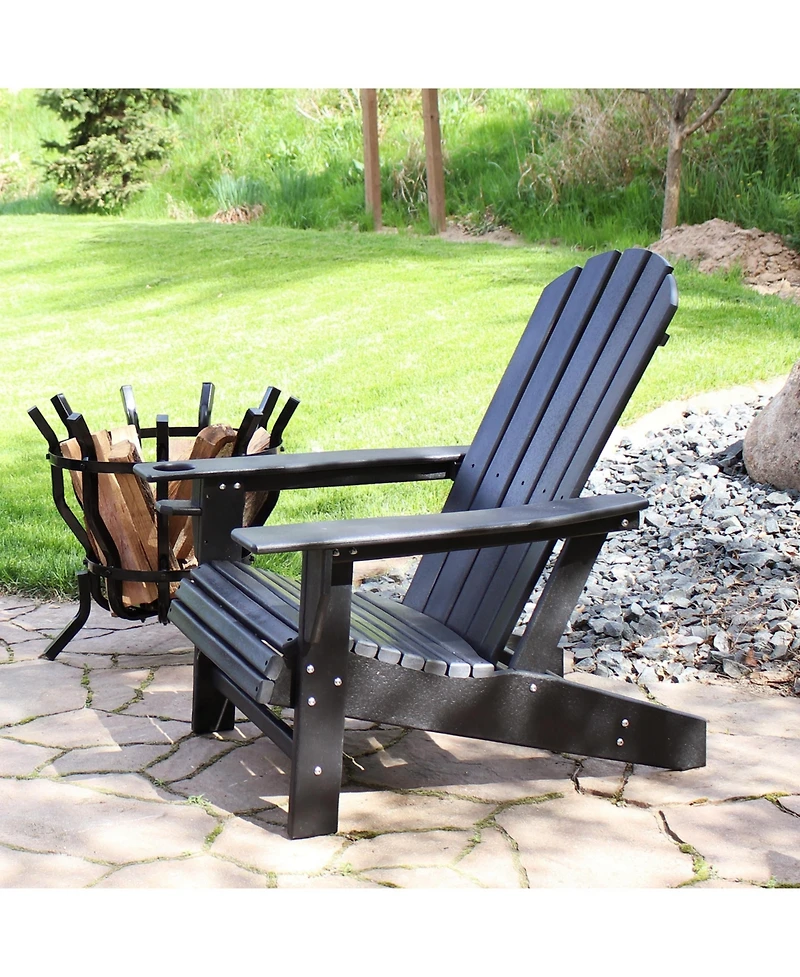 Adirondack Chair with Cup Holder - Outdoor All-Weather for the Fire Pit, Patio, Campsite, or Yard 300-Pound Capacity White