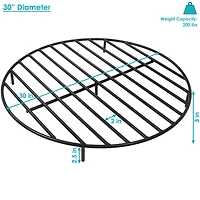 Outdoor Heavy-Duty Steel with High-Temperature Finish Round Fire Pit Firewood Log Grate - Black