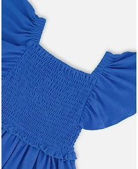 Deux par Deux Toddler Girls Textured Smocked Dress Royal Blue - Toddler|Child