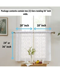 Hlc.me Isabella Floral Rod Pocket Lace Semi Sheer Voile Short Cafe Tiers for Small Windows - 28 x Inch Length (White Tiers