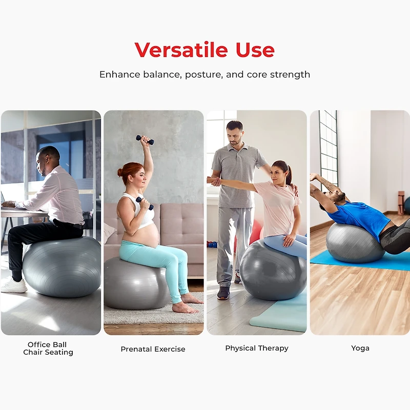 Sunny Health & Fitness Premium Yoga Ball Small 55CM Anti-Burst Exercise Ball for Workouts, Pregnancy, Physical Therapy, Stability Ball Chair Fitness,