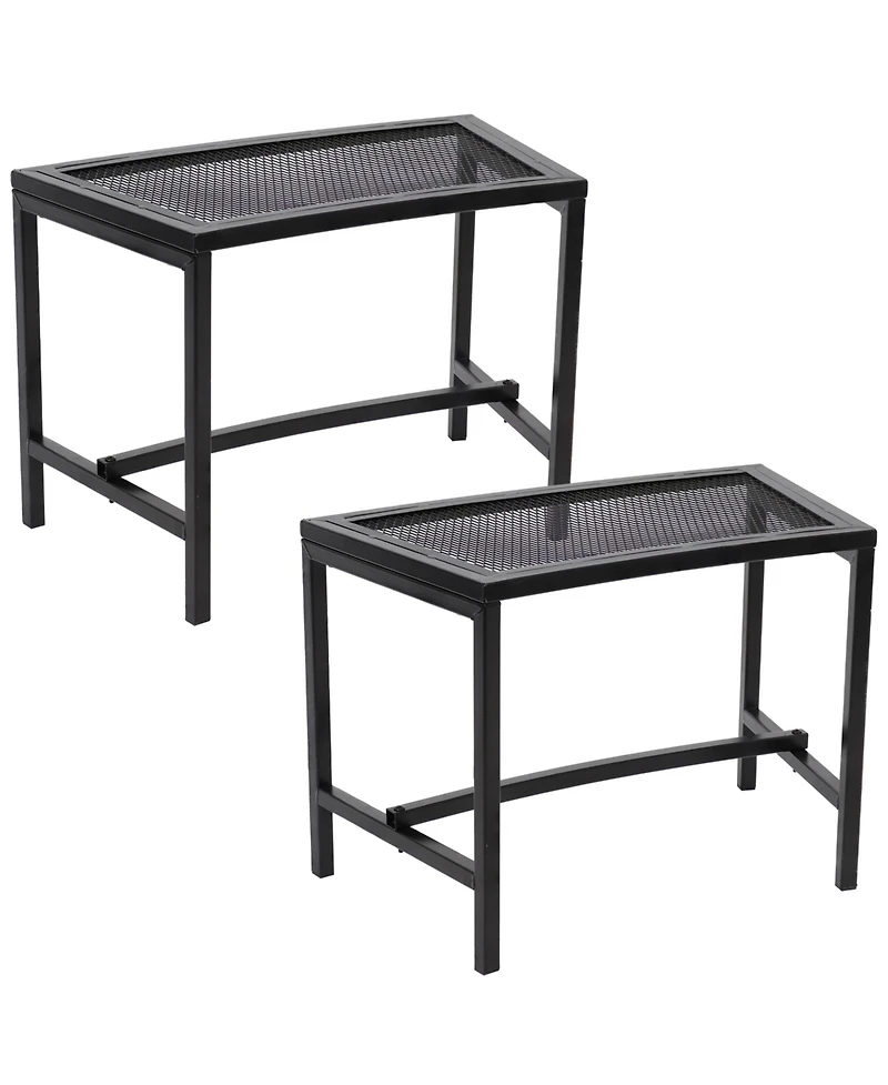 Outdoor Lightweight and Portable Metal Patio Side End Table or Backless Bench Seat with Mesh Top - 23"