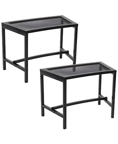 Outdoor Lightweight and Portable Metal Patio Side End Table or Backless Bench Seat with Mesh Top - 23"