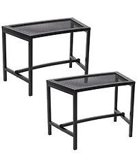 Outdoor Lightweight and Portable Metal Patio Side End Table or Backless Bench Seat with Mesh Top - 23"