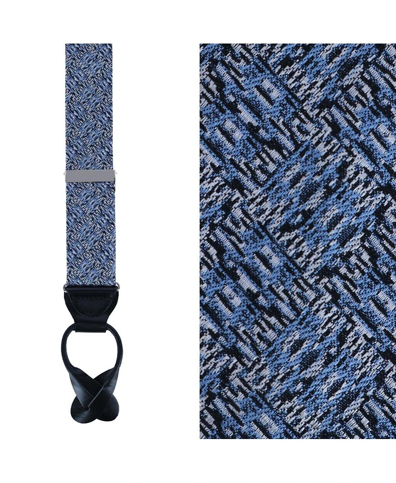 Trafalgar Men's Benito's Blue Basket Weave Pattern Silk Novelty Button End Suspenders