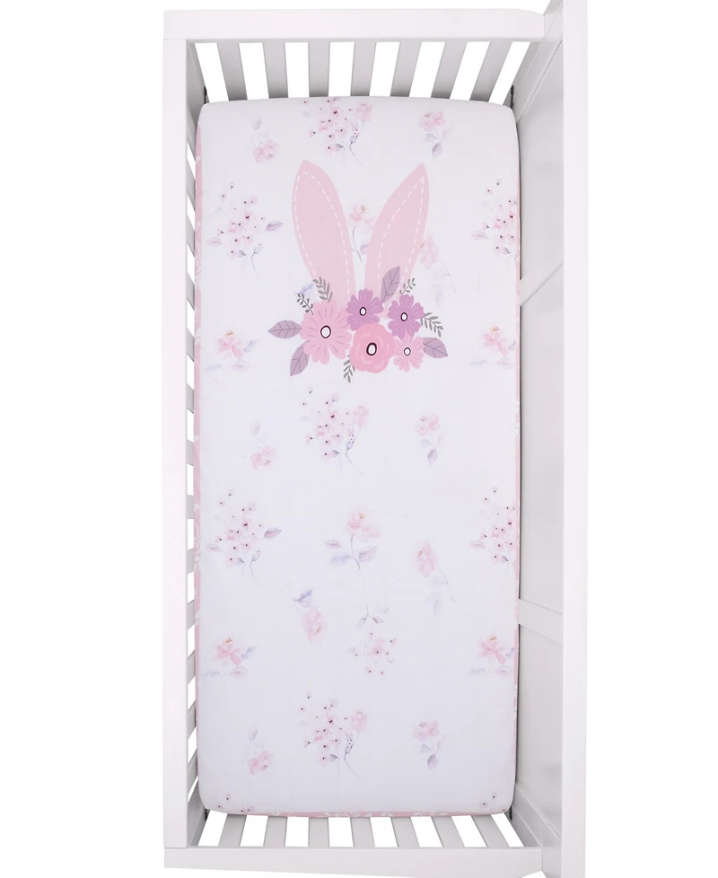 NoJo Flower Bunny Ears Cotton Nursery Photo Op Fitted Crib Sheet