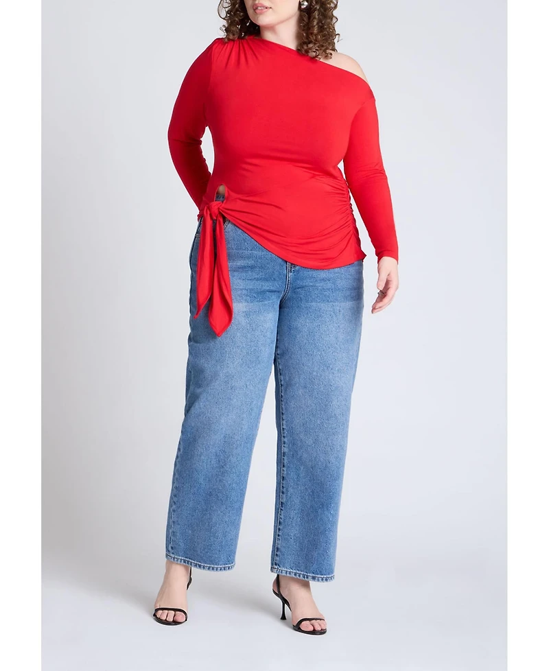 Eloquii Women's Plus Size Asym Top With Tie