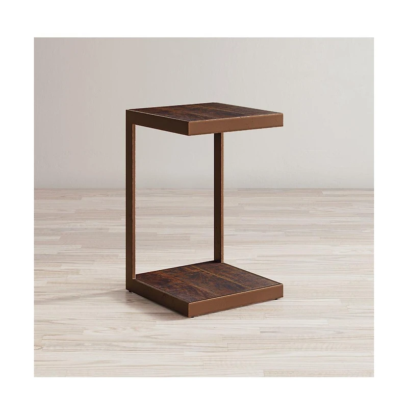 Global Archive Distressed Acacia and Stainless Steel "C" Table