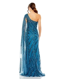 Mac Duggal Women's One Shoulder Cape Sleeve Embellished Gown