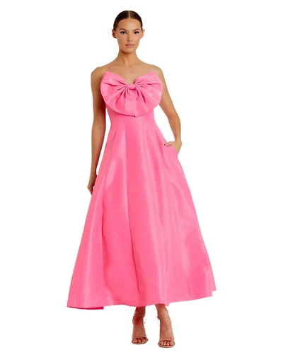 Women's Strapless Bow Tea Length Dress