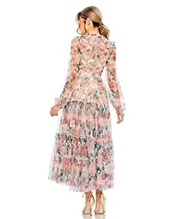 Mac Duggal Women's Long Sleeve High Neck Balloon Midi Dress