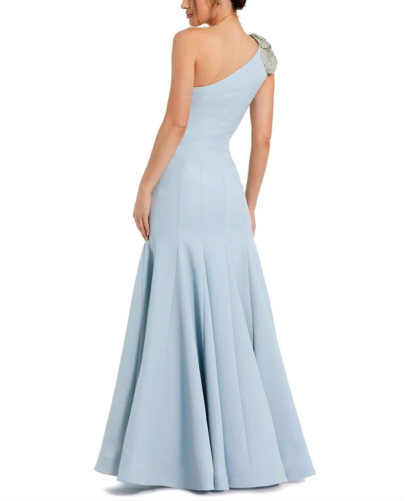 Mac Duggal Women's Crepe One Shoulder Gown With Flower