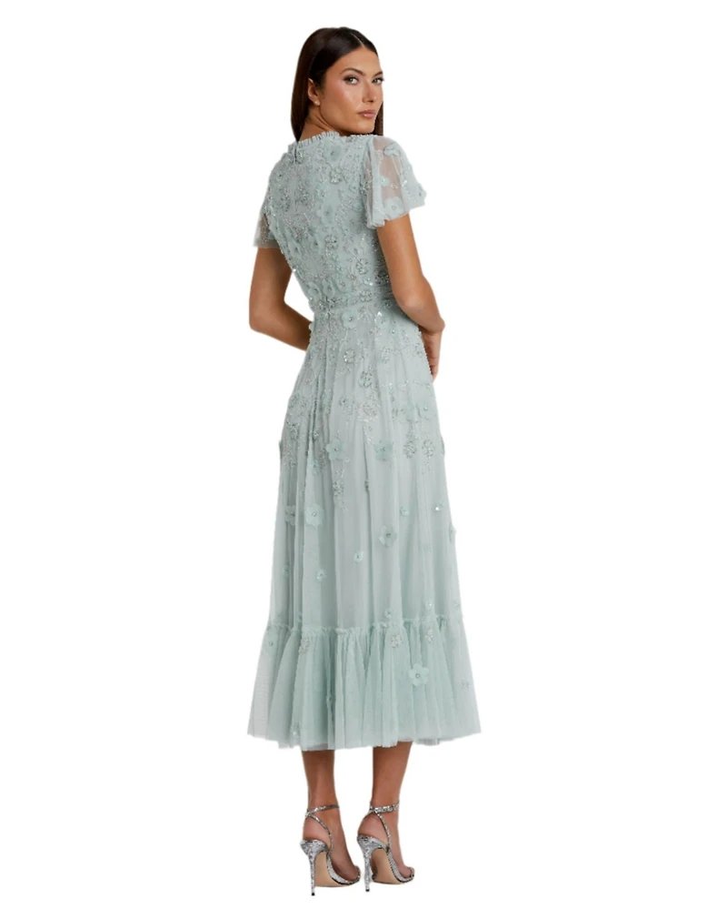 Mac Duggal Women's Embellished High Neck Cap Sleeve A Line Dress