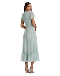 Mac Duggal Women's Embellished High Neck Cap Sleeve A Line Dress