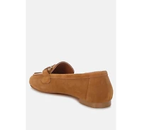 Awen Monochromatic Horsebit Real Suede Loafers