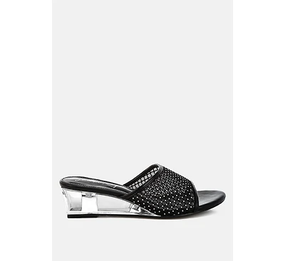 Tempra Mesh Clear Heel Wedge Sandals
