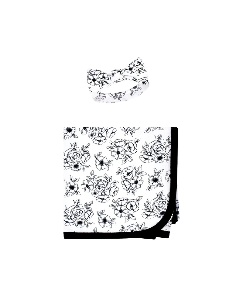 Hudson Baby Girls Layette Essentials Gown, Swaddle Wrap, and Headpiece Option