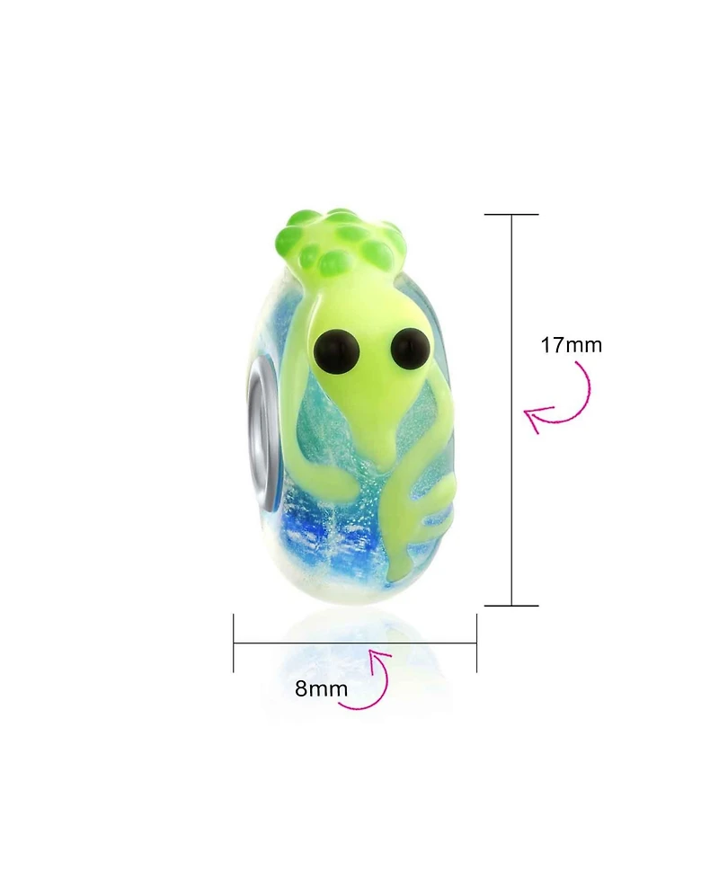 Bling Jewelry Lime Green Lizard Glass Charm Bead European Bracelet