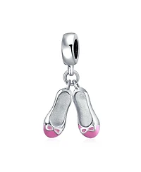 Bling Jewelry Pink Enamel Ballerina Shoes Charm Bead in Sterling Silver