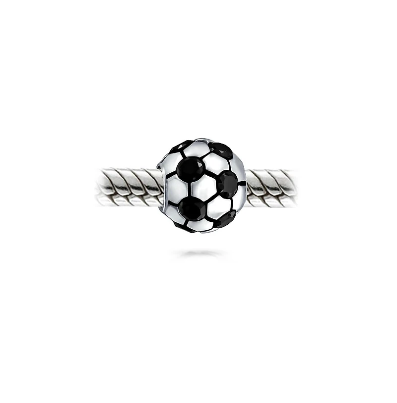 Bling Jewelry Black Cz Soccer Ball Mom Football Player Charm Bead Silver European Bracelet
