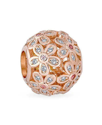 Bling Jewelry Round Clear Floral Cz Bouquet Charm Bead Rose Gold European Bracelet