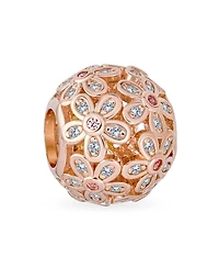 Bling Jewelry Round Clear Floral Cz Bouquet Charm Bead Rose Gold European Bracelet