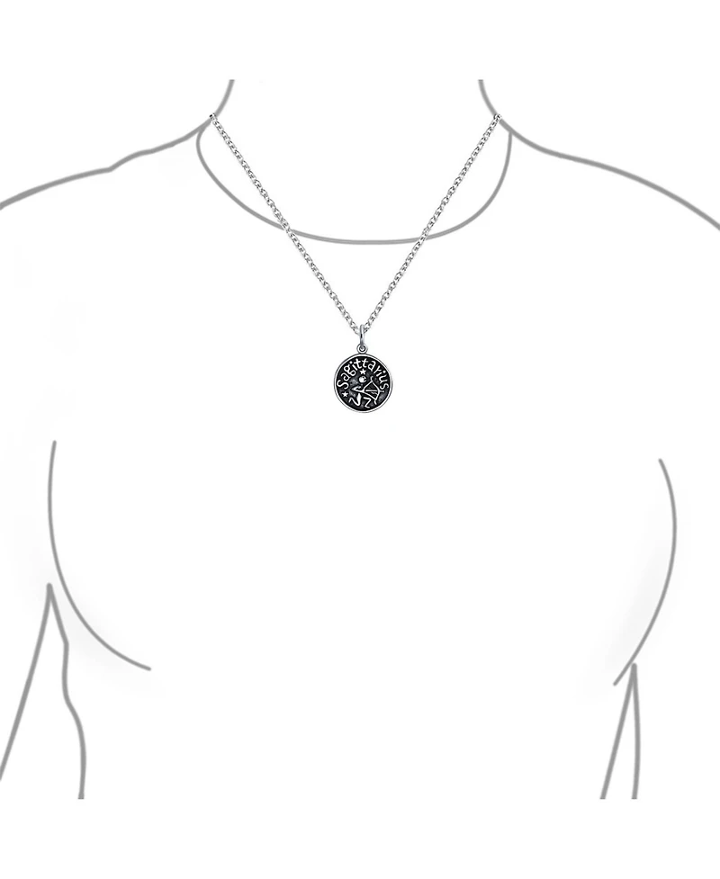 Bling Jewelry Sagittarius Zodiac Sign Astrology Horoscope Round Medallion Pendant Necklace Antiqued Sterling Silver