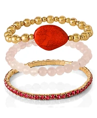 Jessica Simpson 3-Piece Beaded Stretch Bracelet Set - Gemstone & Gold-Tone Accents