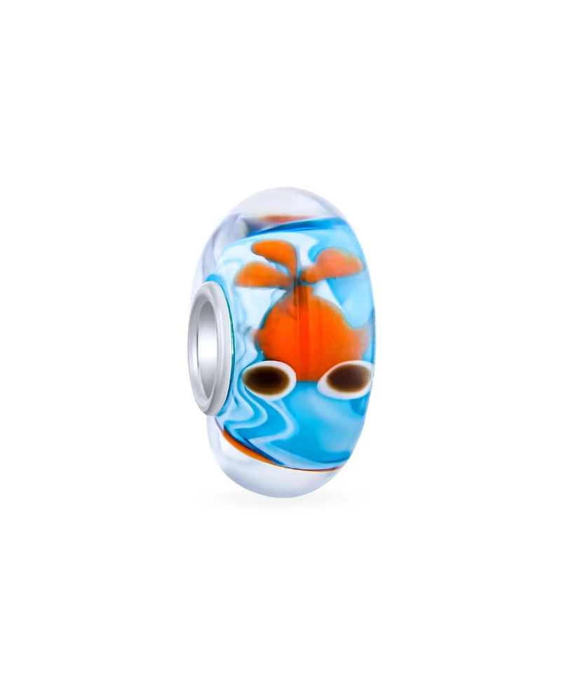 Bling Jewelry Nautical Glass Charm Bead Set Silver Core Multi-Color Murano Fish & Whale Design