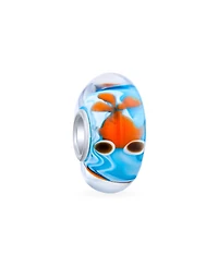 Bling Jewelry Nautical Glass Charm Bead Set Silver Core Multi-Color Murano Fish & Whale Design