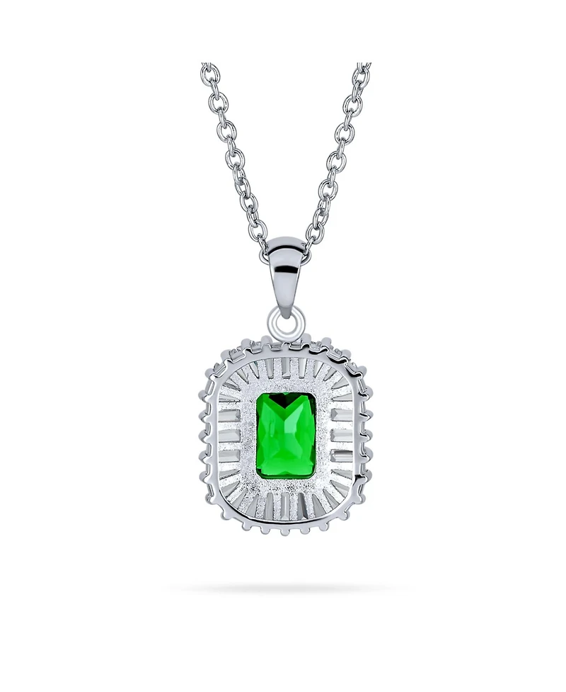 Bling Jewelry Art Deco Green Baguette Cz Emerald Cut Pendant Necklace Silver Plated