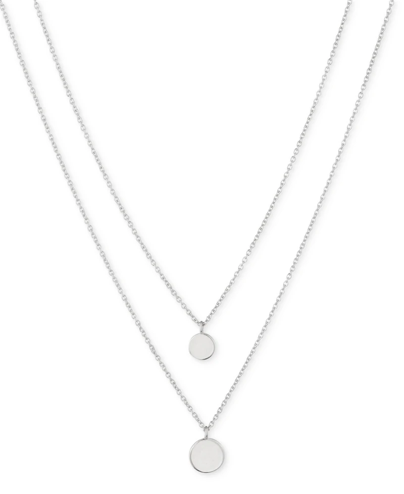 Lauren Ralph Lauren Sterling Silver Disc Pendant Two Row Necklace, 20" + 3" extender