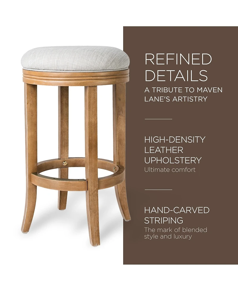Maven Lane Eva Bar Stool in Weathered Oak with Sand Fabric Upholstery, Set of 2