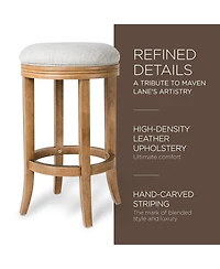 Maven Lane Eva Bar Stool in Weathered Oak with Sand Fabric Upholstery, Set of 2