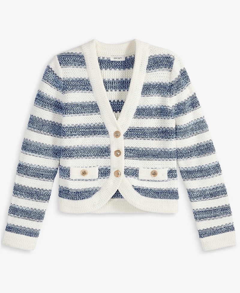 On 34th Women's Cotton Striped Curved-Hem Cardigan, Exclusively at Macy's