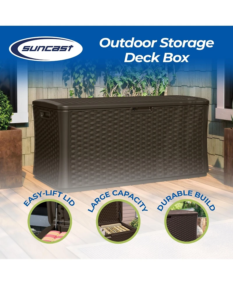 Suncast 134 Gallon All-Weather Uv-Resistant Outdoor Patio Storage Deck Box, Java