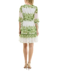 Taylor Petite V-Neck Tie-Sleeve Fit & Flare Chiffon Dress
