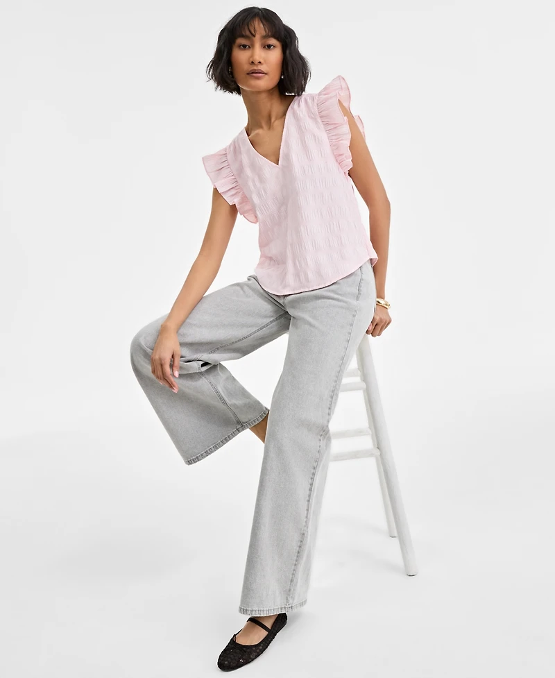 On 34th Women's Textured Sleeveless Ruffle Femme Top, Exclusively at Macy's