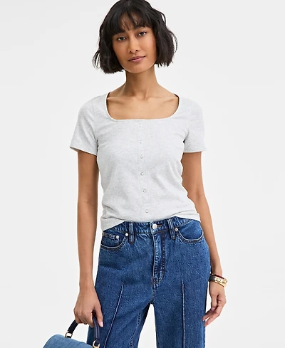 On 34th Women's Snap-Front Rib-Knit Top, Exclusively at Macy's