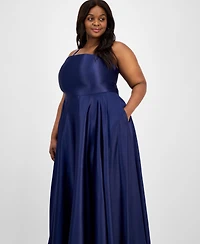 B Darlin Trendy Plus Size Satin Halter Gown