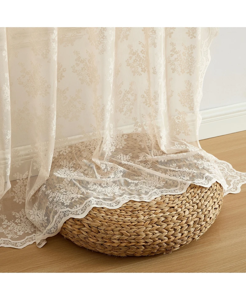Hlc.me Jolene Floral Soft Decorative Lace Semi Sheer Light Filtering Rod Pocket Window Treatment Curtain Drapery Panels for Bedroom & Living Room
