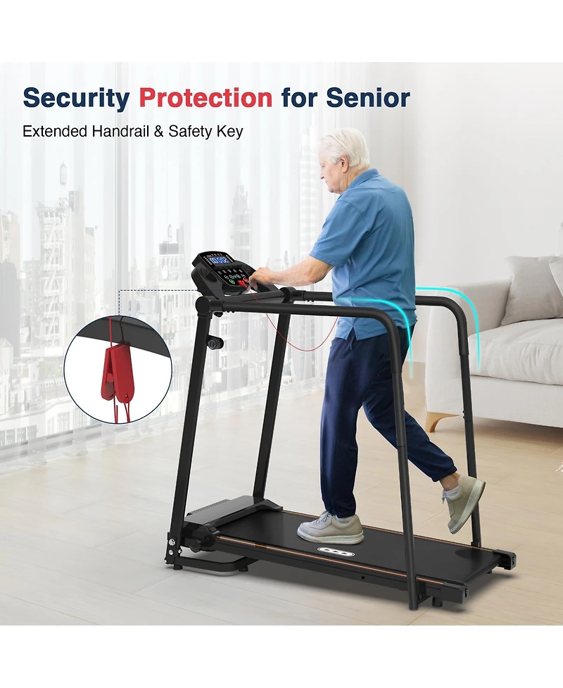 Redliro Walking Treadmill with Long Handrails for Seniors 300lbs 2.25HP Recovery Fitness Exercise Machine for Home