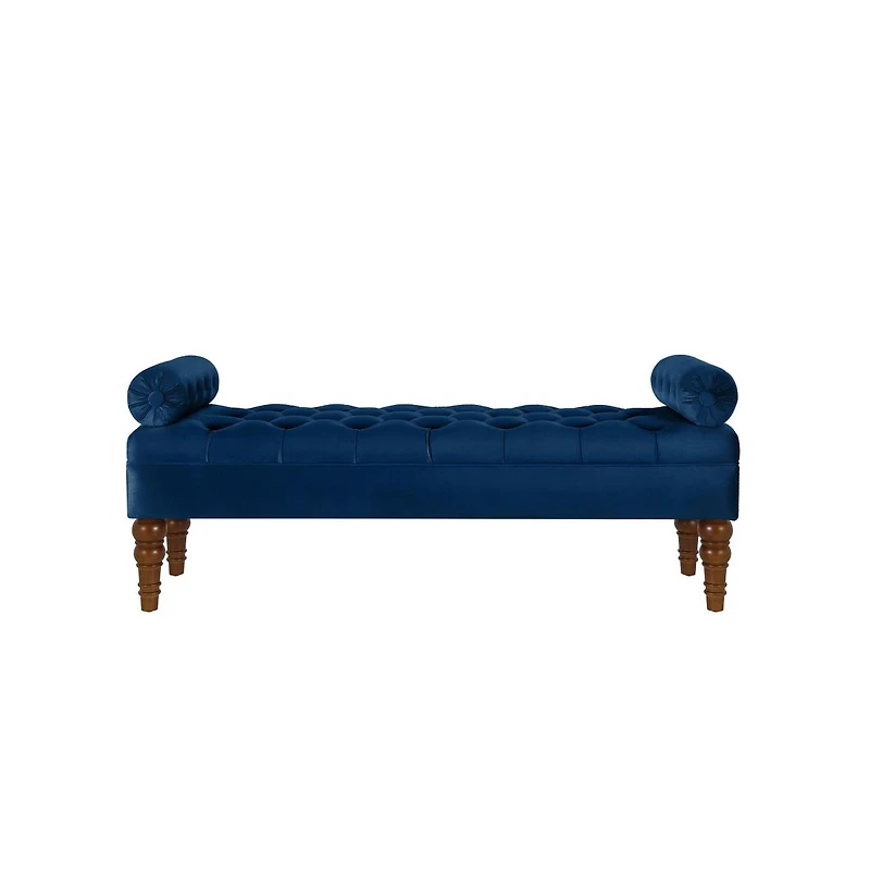 Velvet Tufted Bench for Bedroom, Living Room & Entryway, Window with Spindle Wooden Legs-The Pop Home