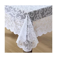 Hlc.me Scroll Lace Fabric Tablecloth, Lace Fabric Table Cloth for Small Rectangle Tables, Wrinkle Resistant Tablecloth, Patterned Scalloped Tablecloth