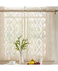 Hlc.me Isabella Floral Rod Pocket Lace Semi Sheer Voile Short Cafe Tiers for Small Windows - 28 x 36 Inch Length (Taupe Tiers, Set of 2)