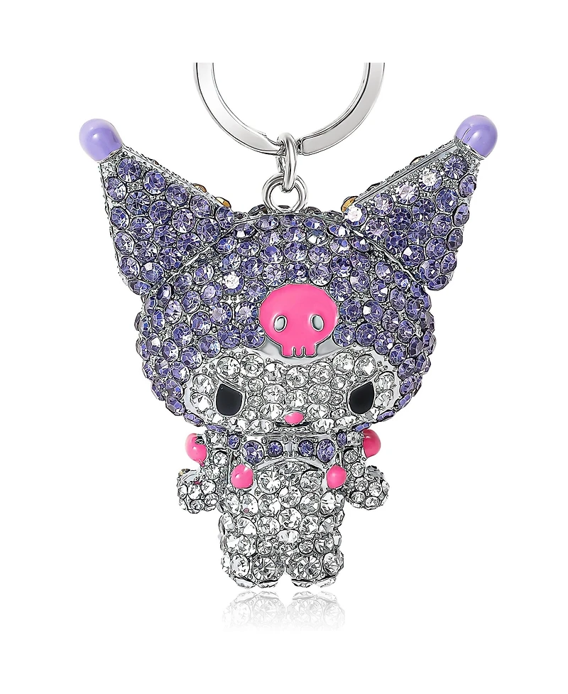 Sanrio Kuromi Crystal Keychain Bag Travel Charm – Sparkling Purple and Silver Rhinestones