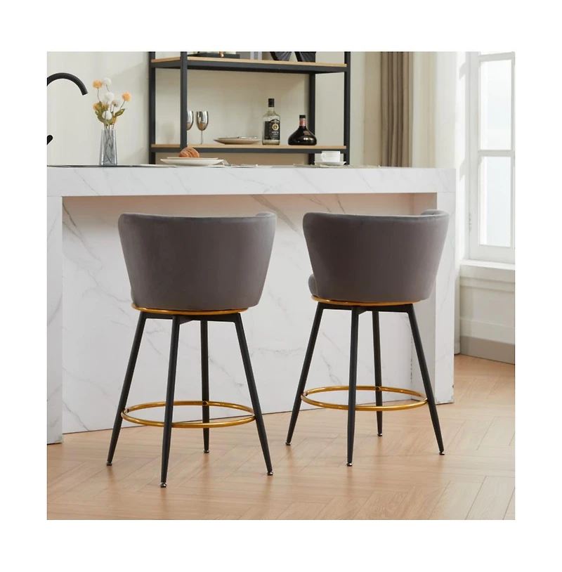 26" Counter Height Swivel Bar Stools Set of 2, Chair with Velvet Upholstered Seat-The Pop Home